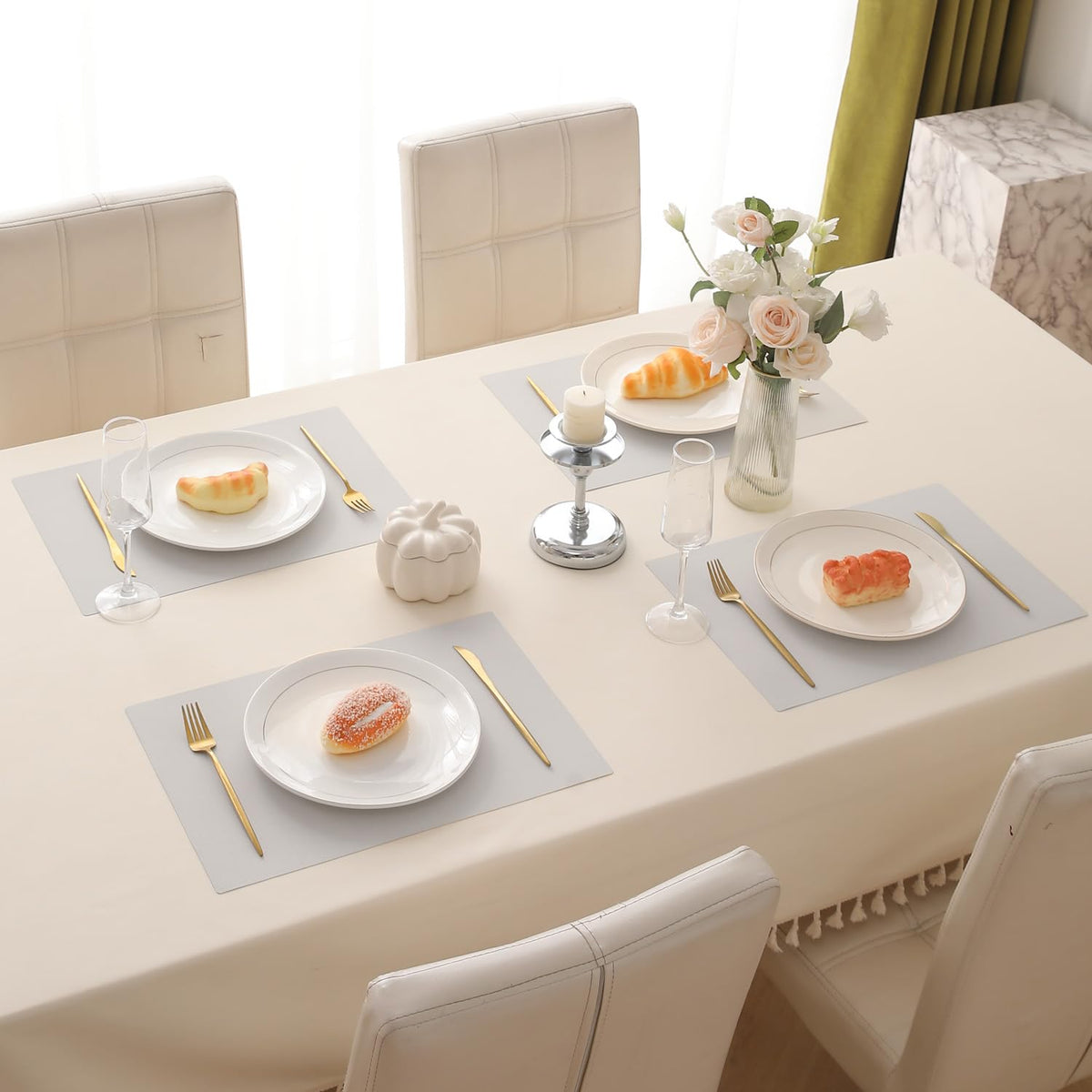 PP Waterproof Dining Table Mat, Fog Grey