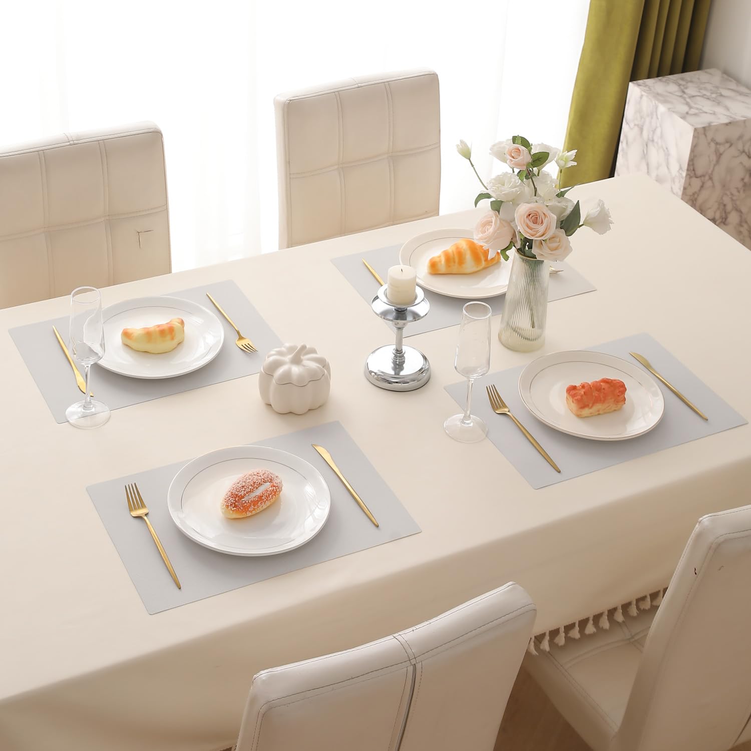 PP Waterproof Dining Table Mat, Fog Grey