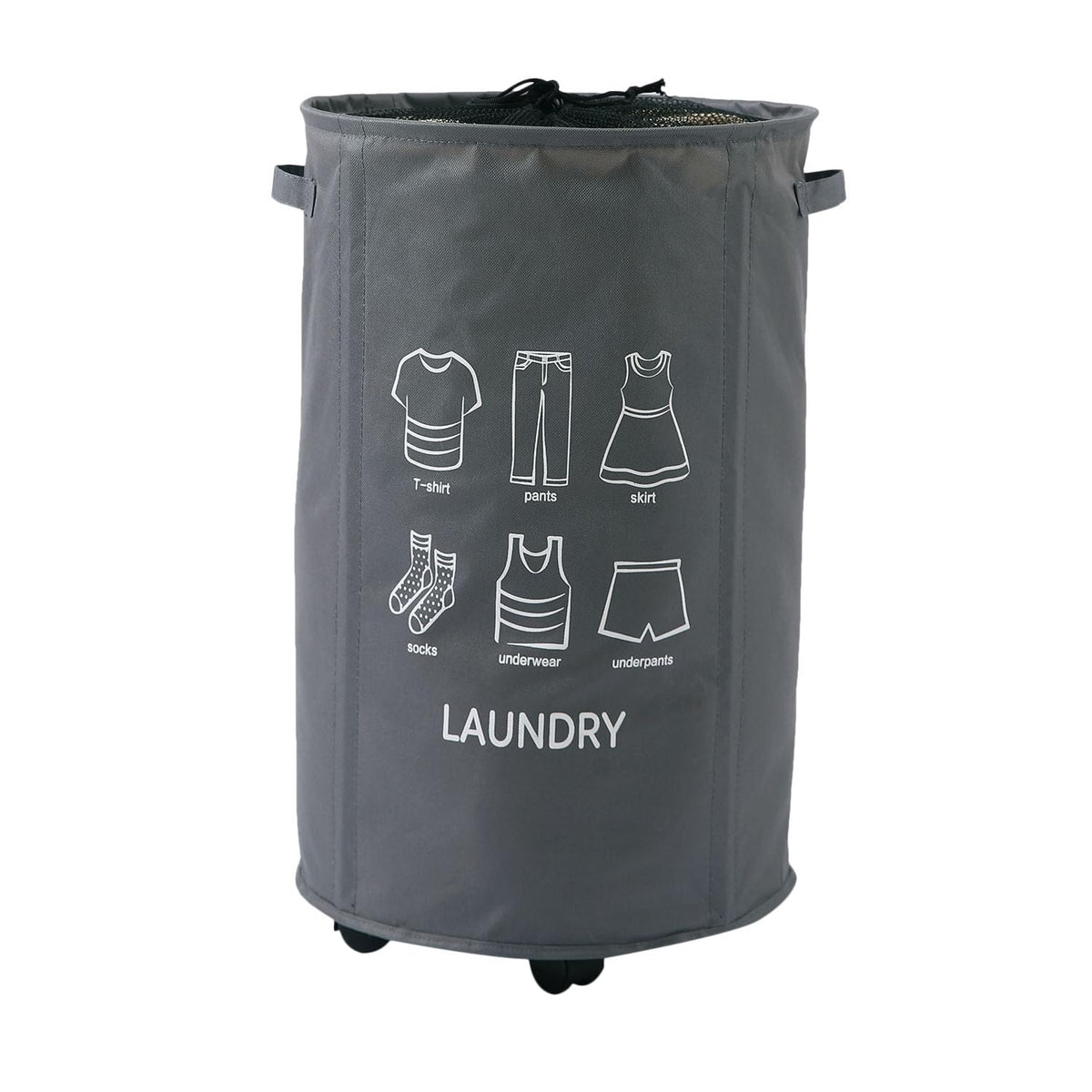 Laundry Basket Foldable Hamper With Wheels, Grey