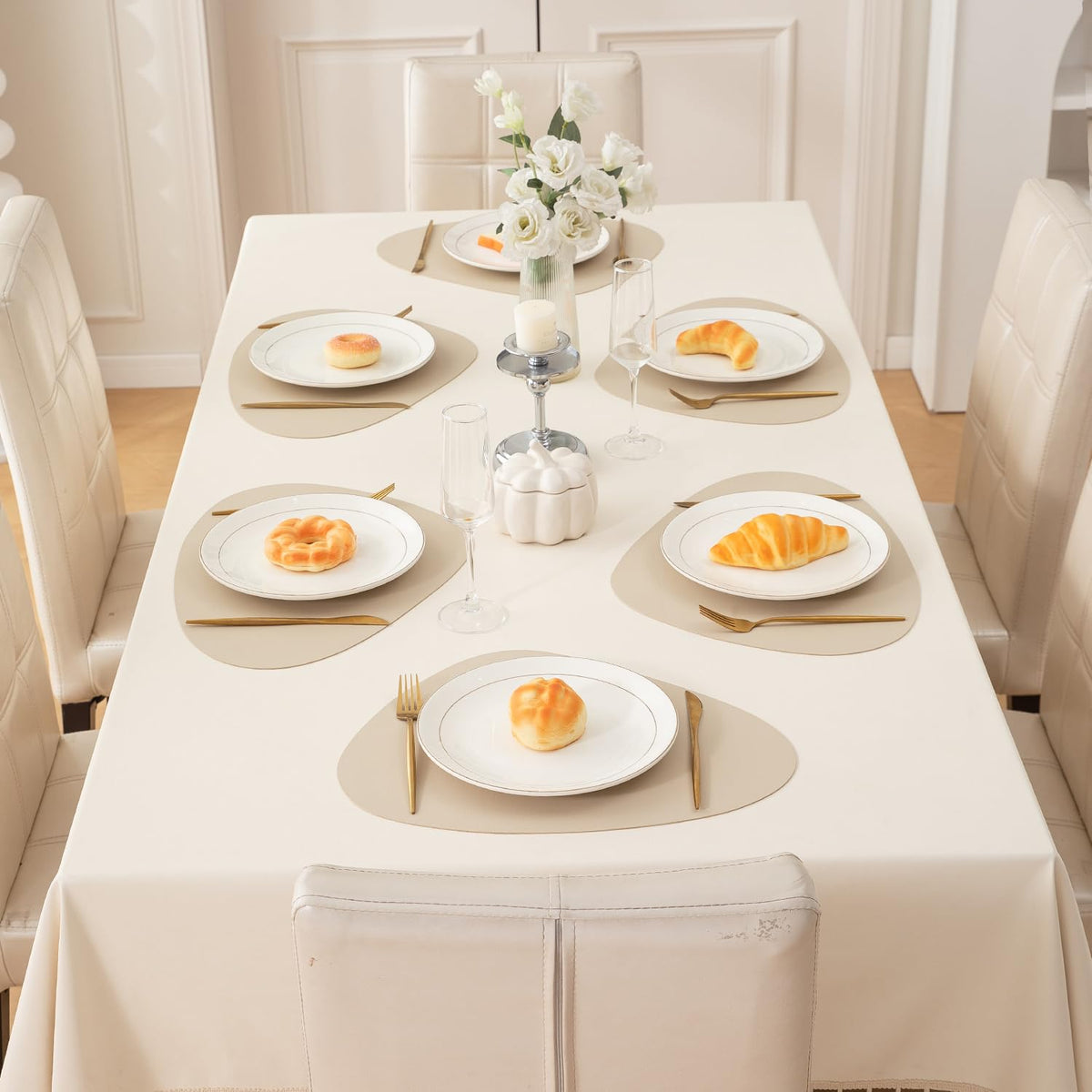 Premium Faux Leather Dining Table Mats, Beige