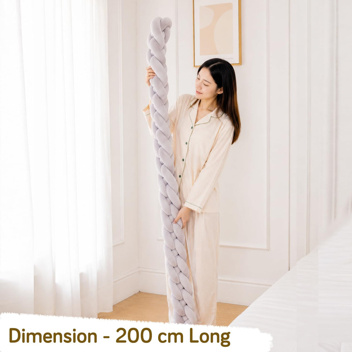 HOKIPO Braided Knot Chain Pillow for Sofa & Bed, 200 cm, Grey