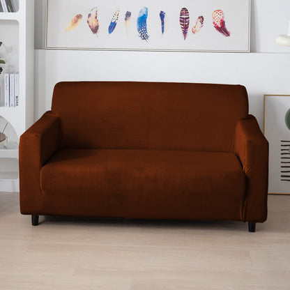 2 seater Rustic Brown premium elastic velvet sofa cover