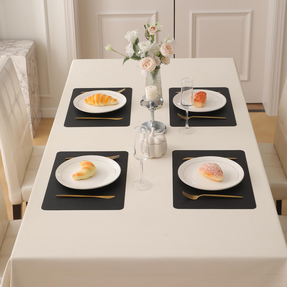 Premium Faux Leather Dining Table Mats, Black