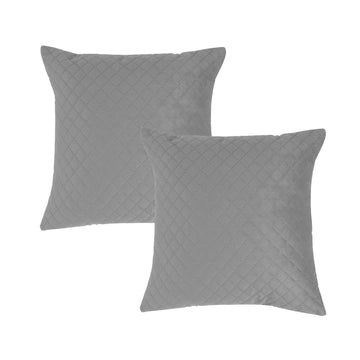 Buy Fossil Grey Colour Zippered Square Quilted Velvet Pillow Covers in set of 2