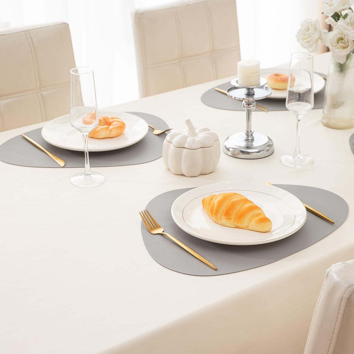 Premium Faux Leather Dining Table Mats, Moon Grey