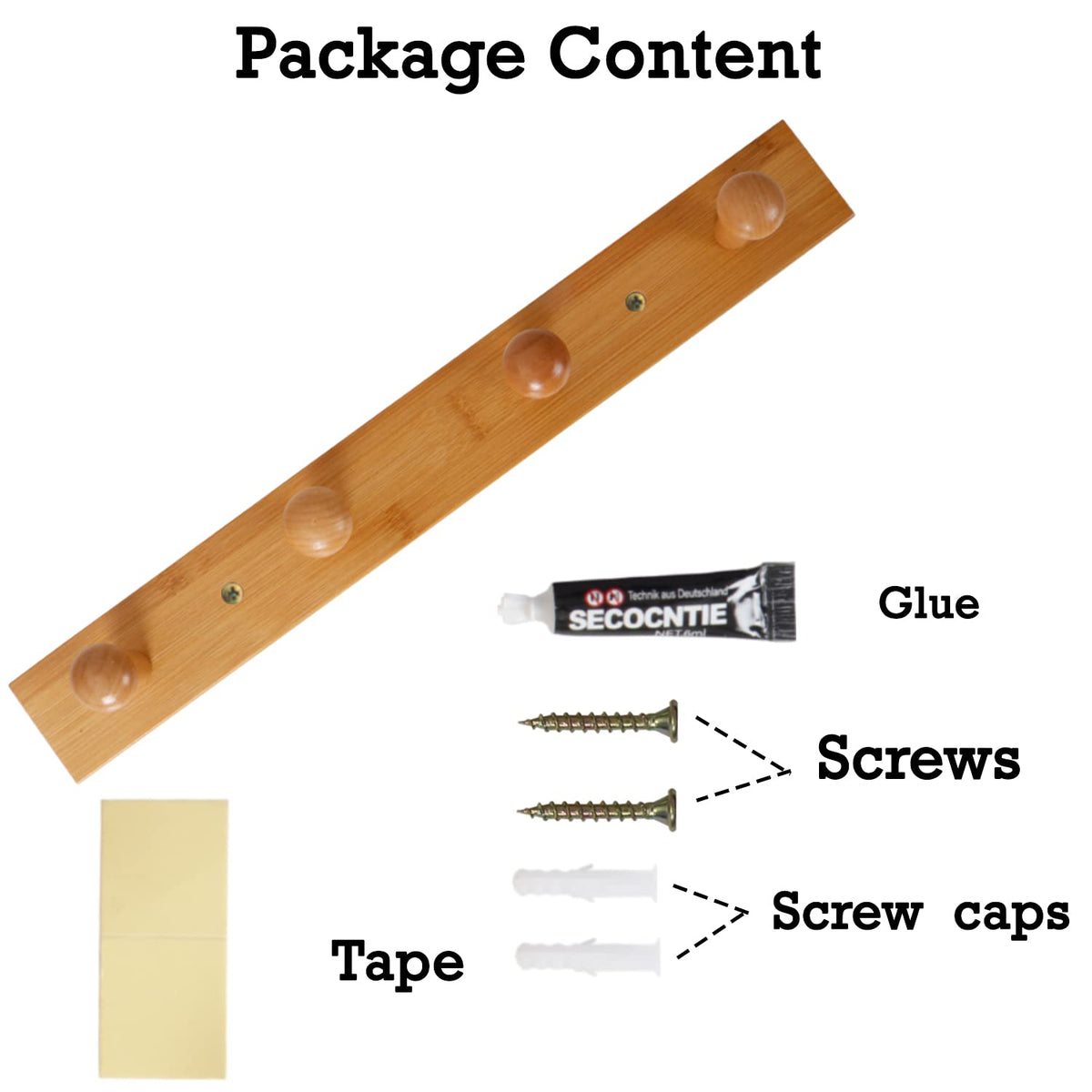 Buy Wooden Hooks Rack | Fix using glue or screws