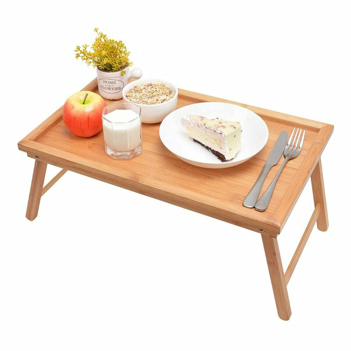 Wooden Breakfast Tray | Bed Tray Table For Food| Foldable Serving Tray For Snacks, Lunch Dinner, 50X30X23 cm