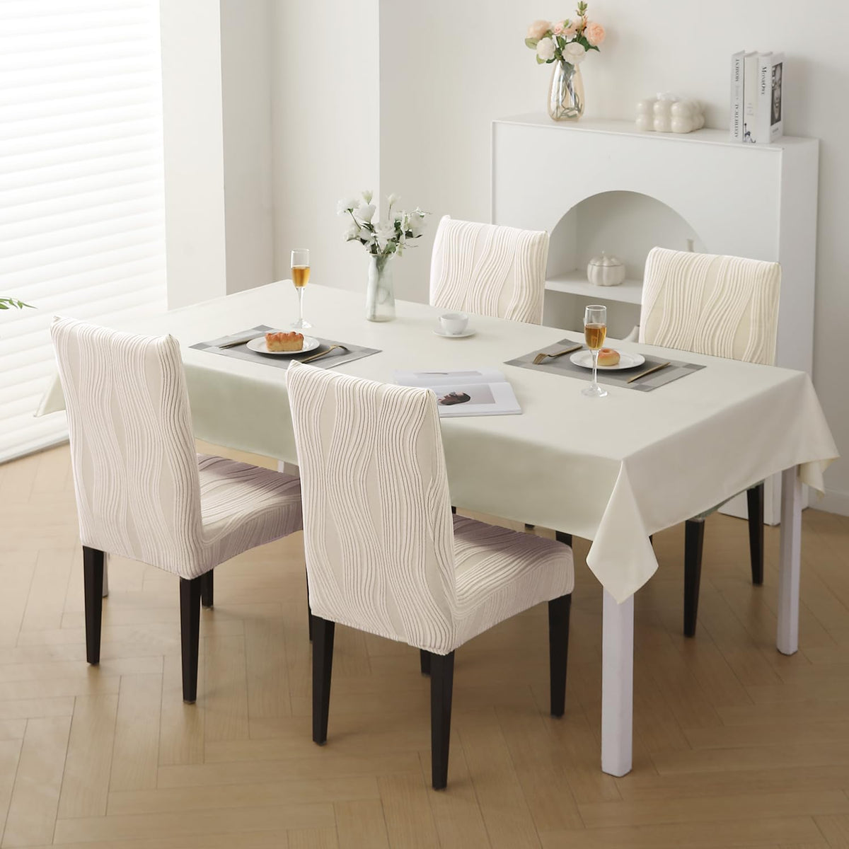 Nestiva Series Stretchable Knitting Jacquard Chair Cover - Skimmed Cream