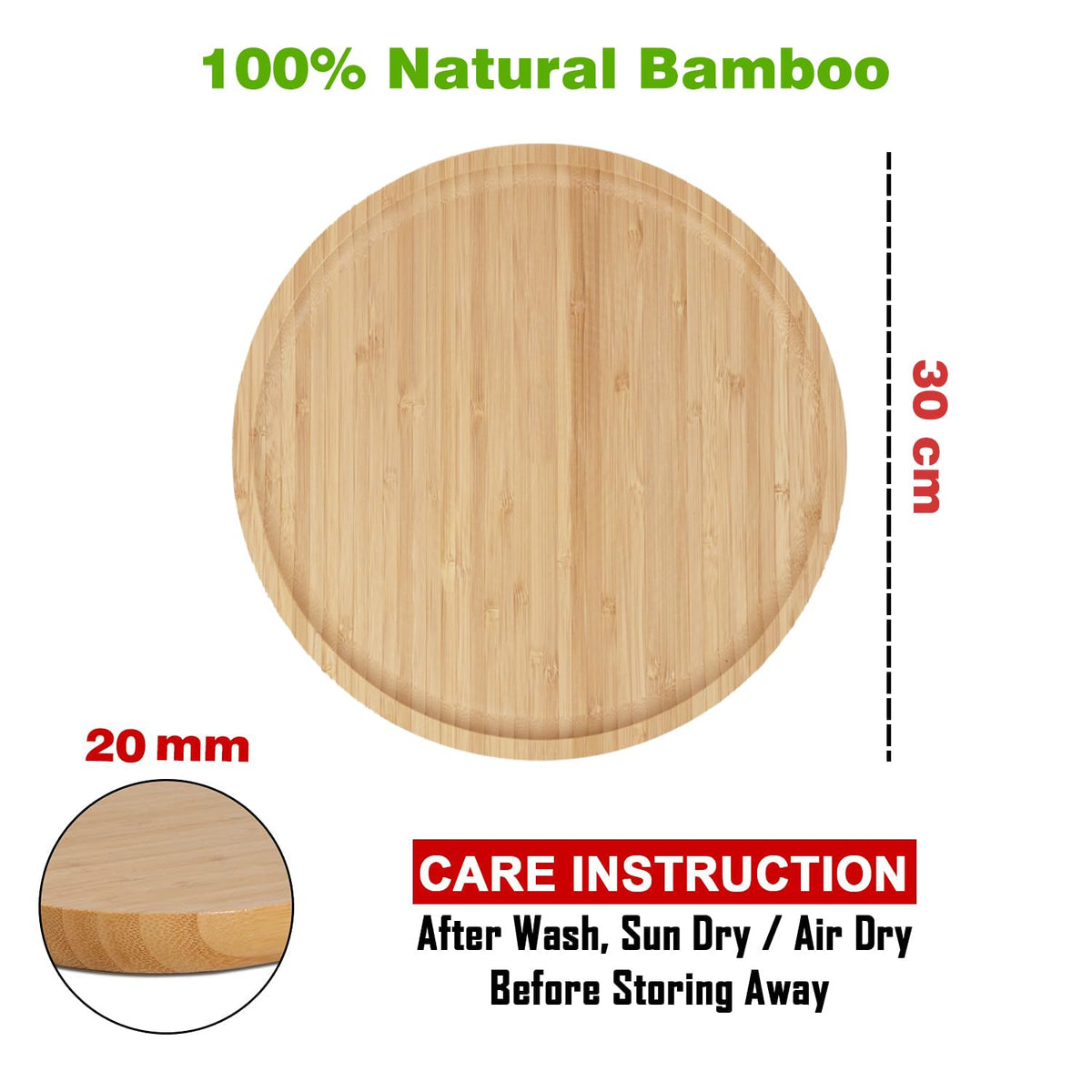 Buy Bamboo Wooden Round  Snacks Serving Tray | 30 CM Diameter