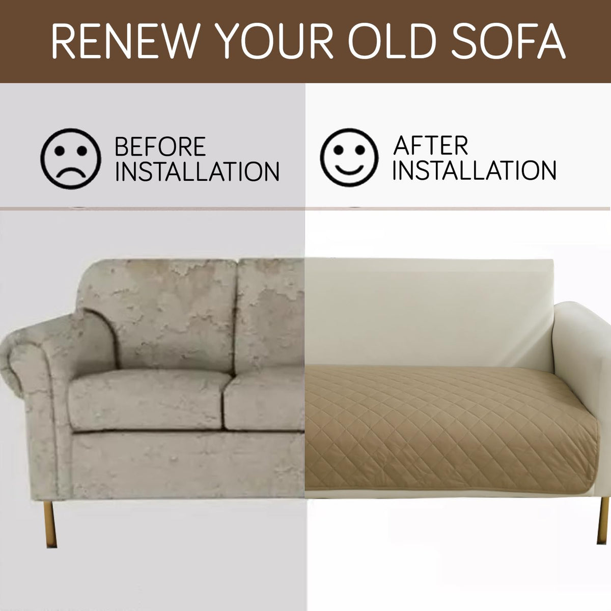 Waterproof Anti-Slip Quick Dry Sofa Seat Mat for 1/2/3 Seater, Beige