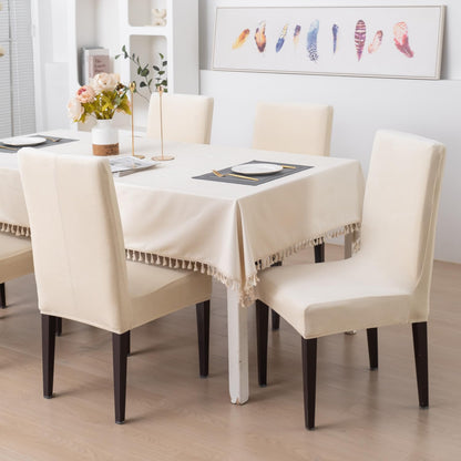 Elastic Stretchable Premium Velvet Dining Chair Cover, Beige