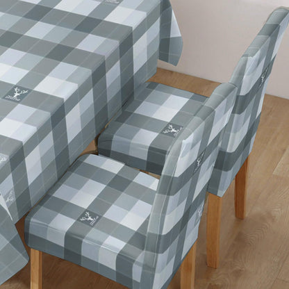 Polyester Dining Chair Covers Set of 4/6 with Matching Tablecloth, Checks Grey