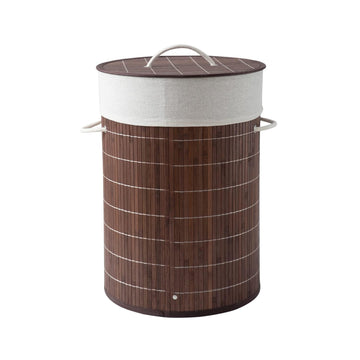 Eco-Friendly Foldable Bamboo Laundry Basket Hamper with Lid, Large - 57 Liter, Coffee Brown