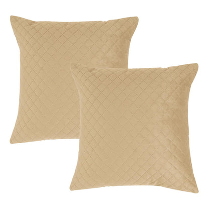 Quilted Velvet Sofa Cushion Cover Pack of 2, Natural Beige