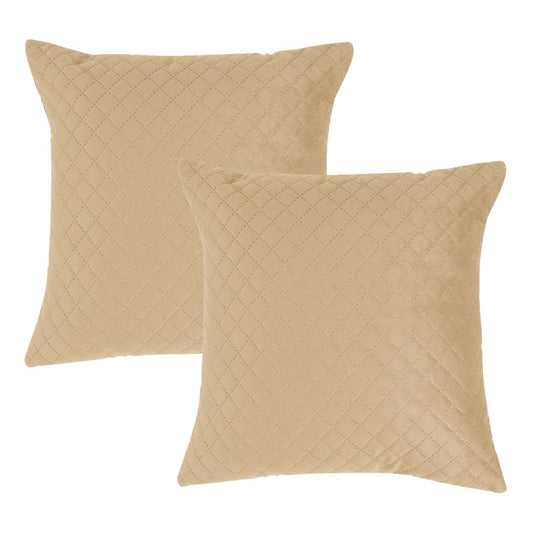 HOKIPO Quilted Velvet Sofa Cushion Cover Pack of 2, Natural Beige
