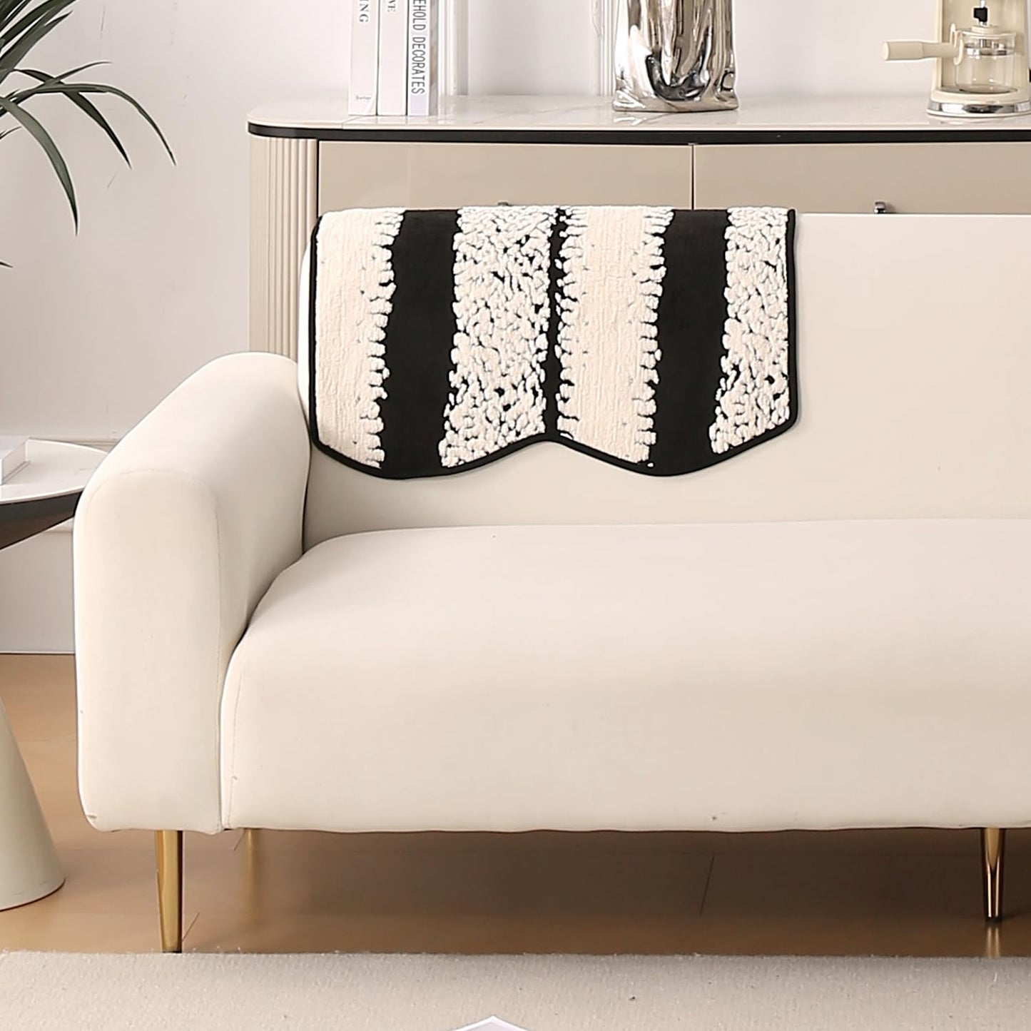 Luxury Wavy Plush Anti-Slip Sofa Cover Mats - Black