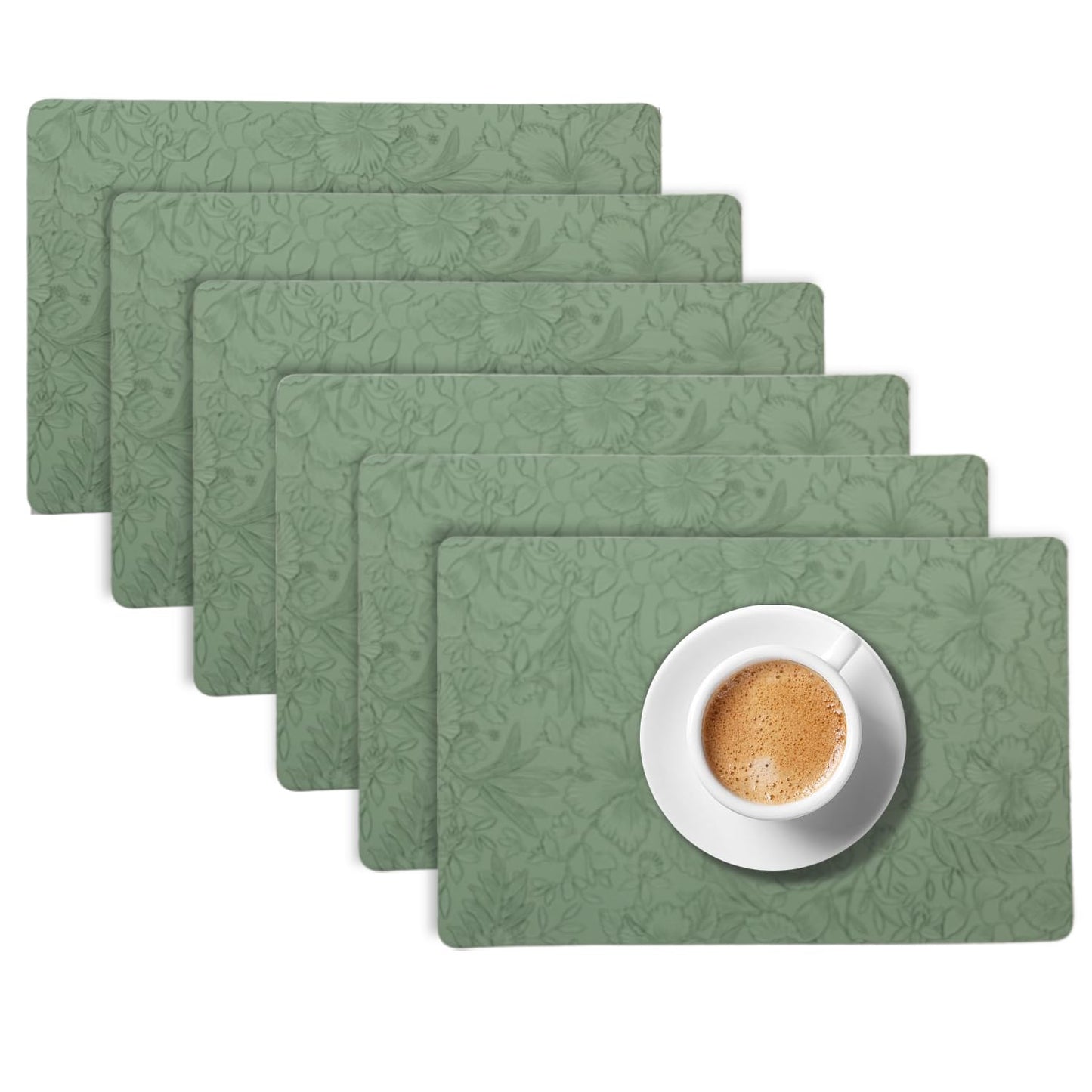 Hibiscus Bloom Washable Leather Mats for Dining Table - Sage Green