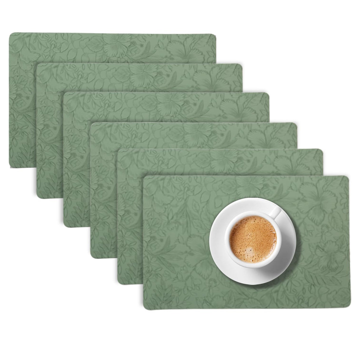 Hibiscus Bloom Washable Leather Mats for Dining Table - Sage Green