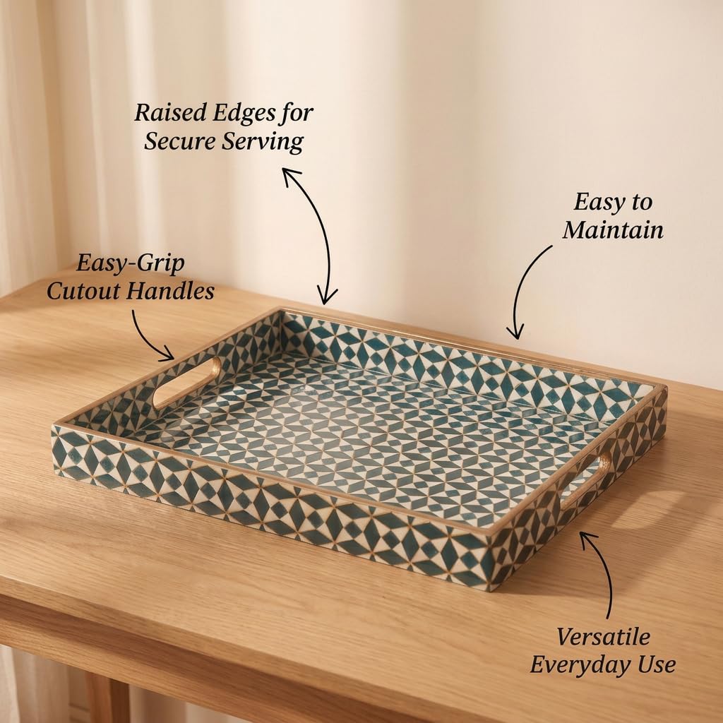 HOKIPO Serving Tray Set of 3, Engineered Wood, Moroccan Prism - image 8