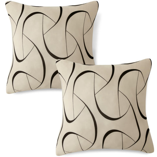 HOKIPO Stretchable Pack of 2 Cushion Cover 16x16 inch, Natural Beige Abstract Art