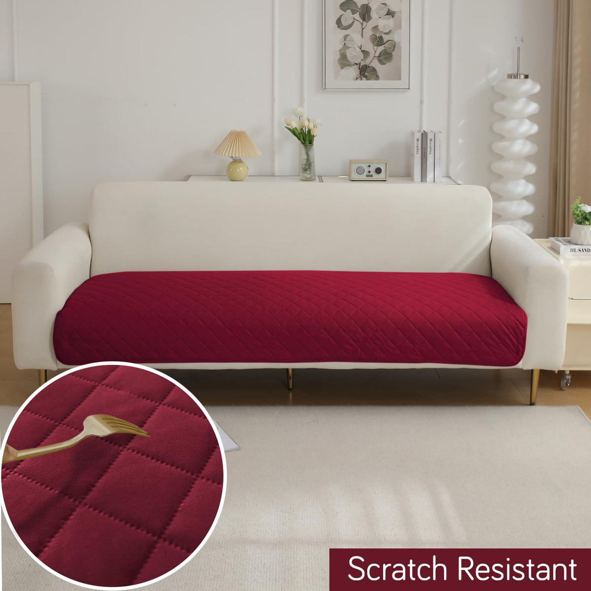 Waterproof Anti-Slip Quick Dry Sofa Seat Mat for 1/2/3 Seater, Maroon