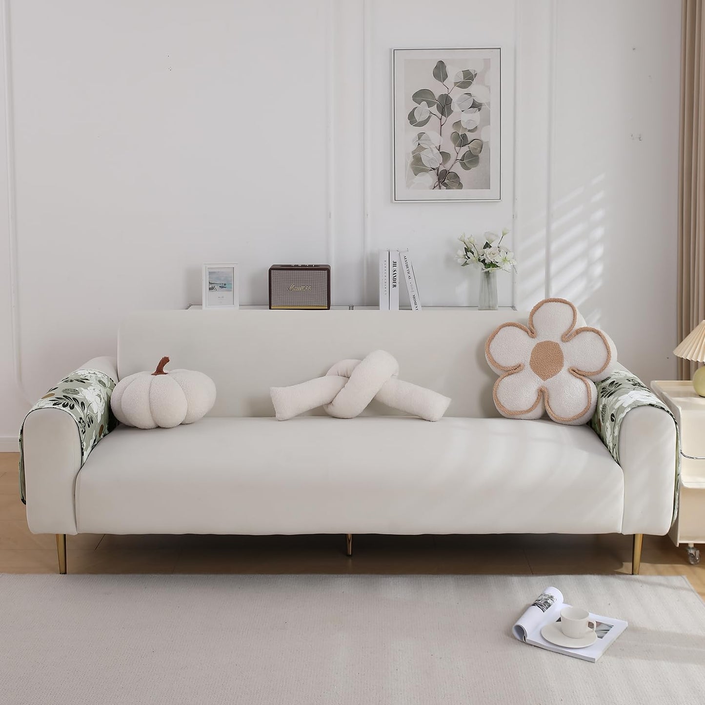 Water Repellent + Waterproof Quilted Sofa Mats, Feather Brown Floral