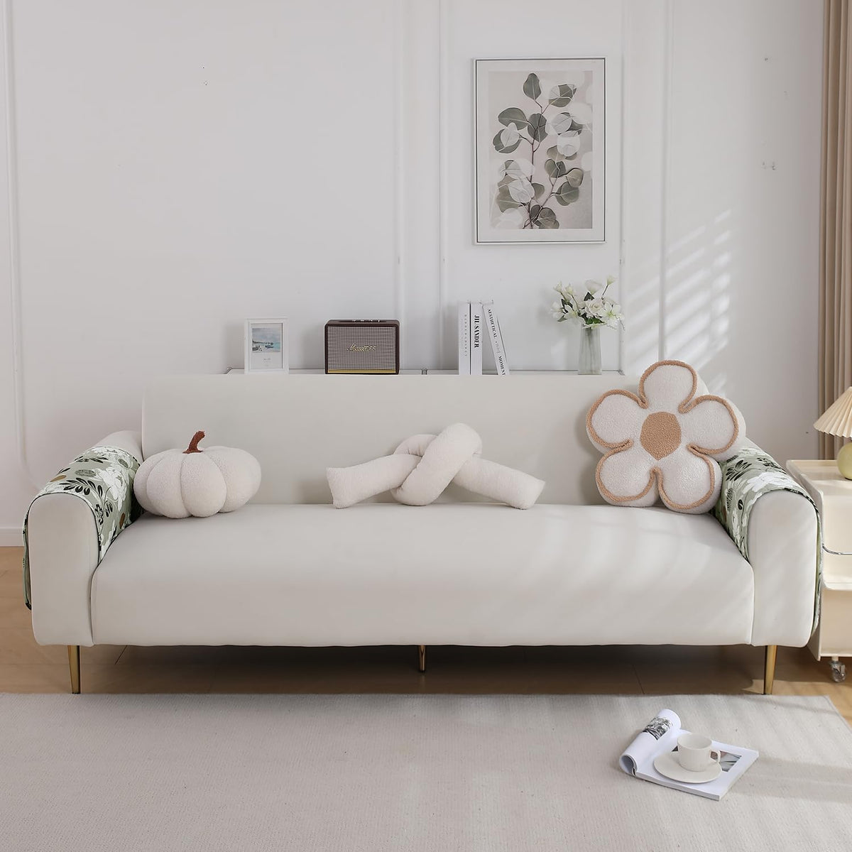 Water Repellent + Waterproof Quilted Sofa Mats, Feather Brown Floral
