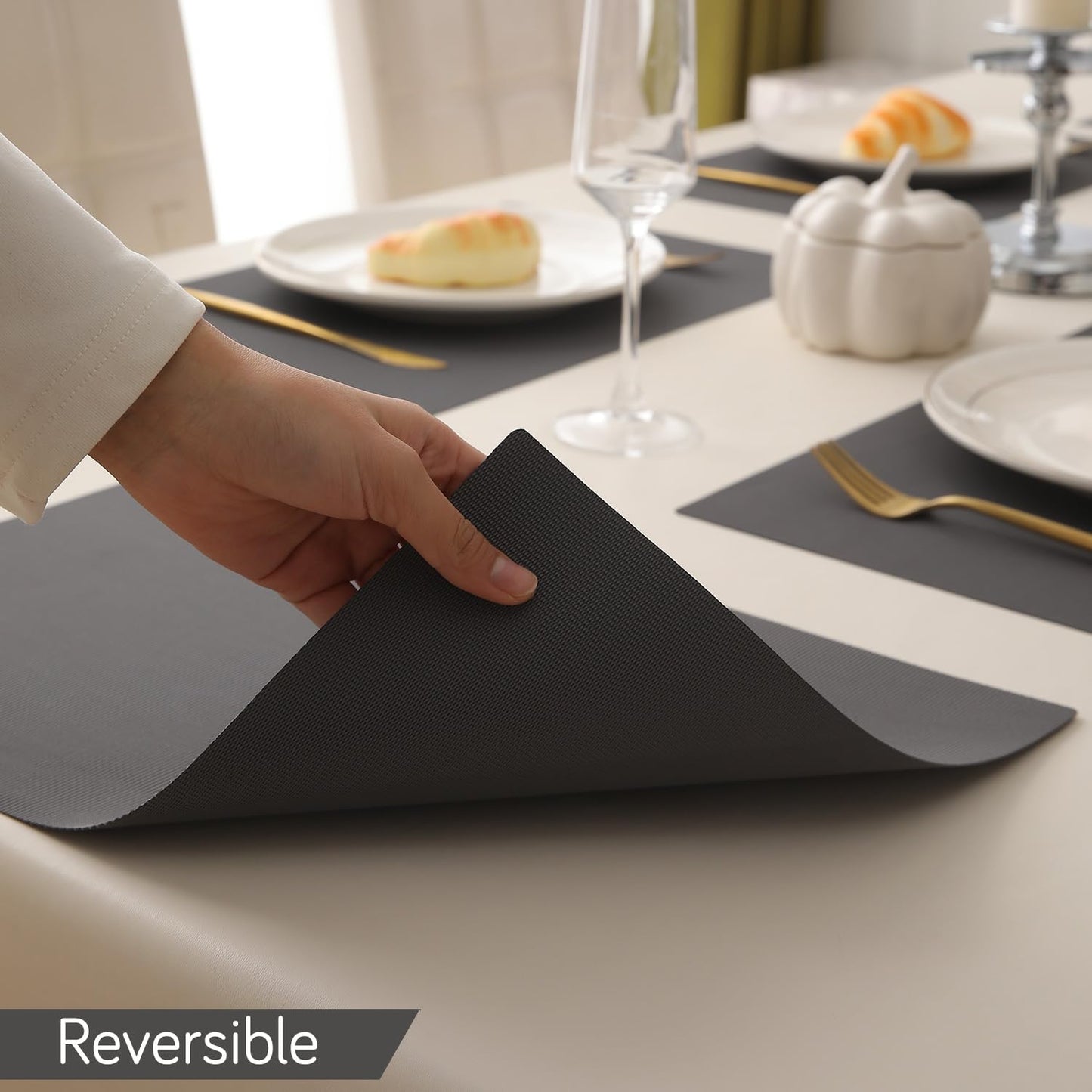 PP Waterproof Dining Table Mat, Anchor Grey