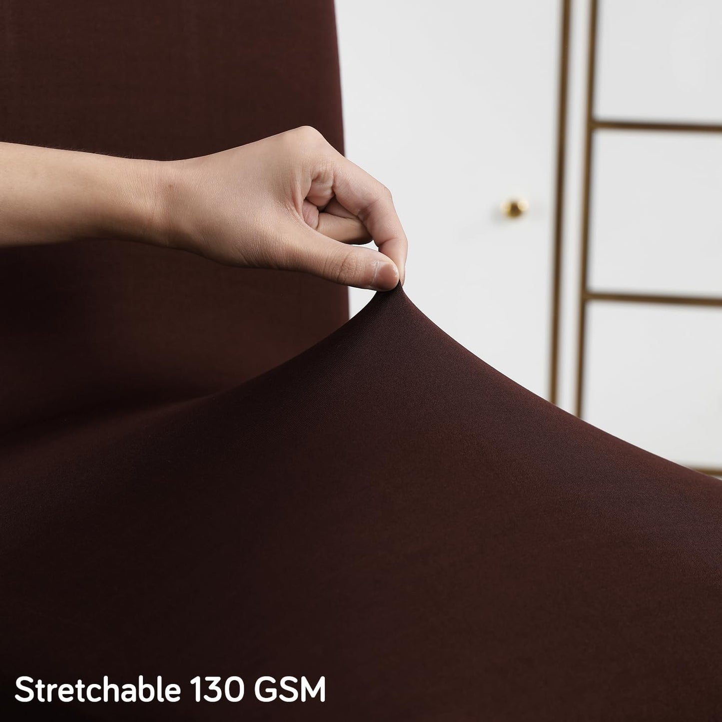 Elastic Stretchable Water Resistant Dining Chair Cover, Brown