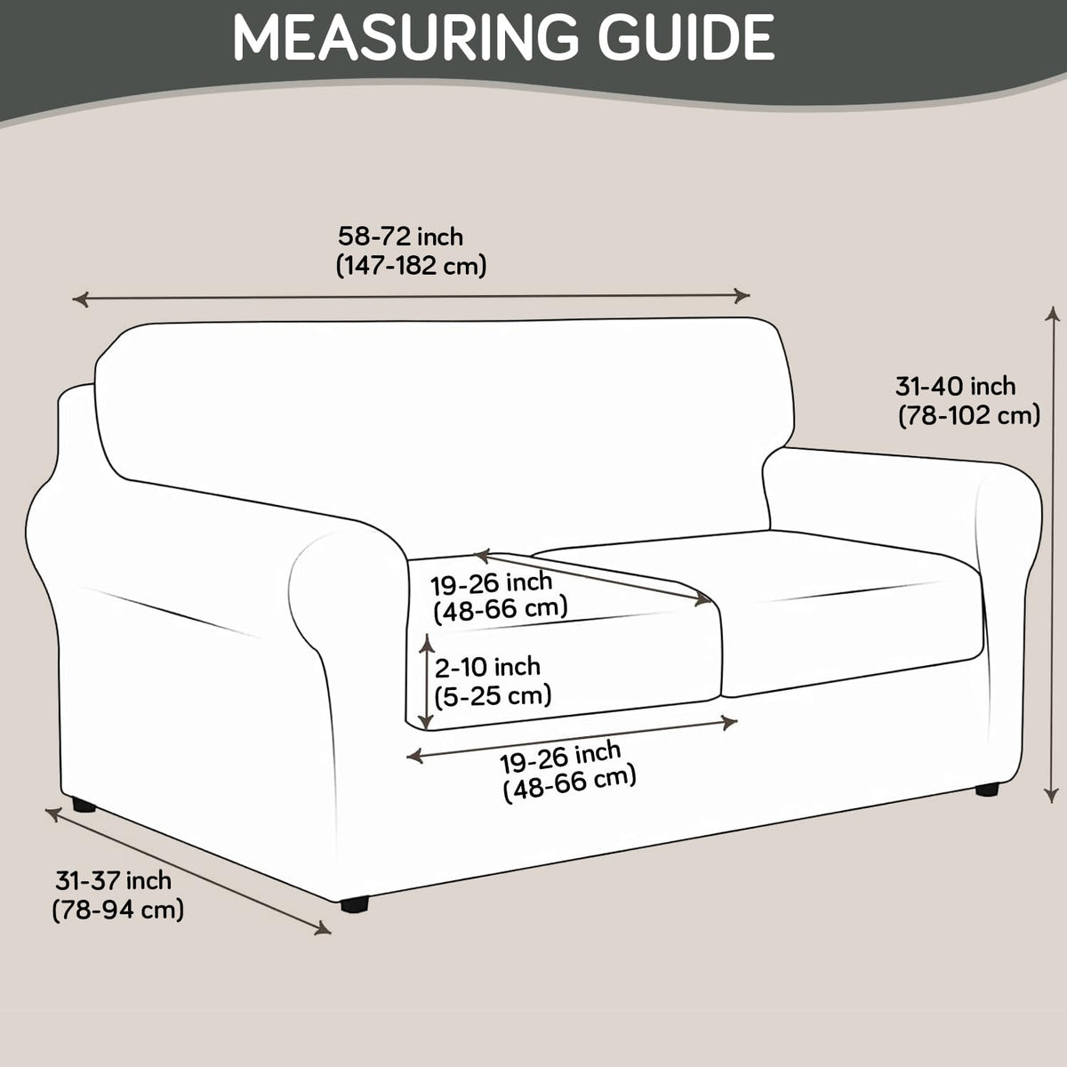 Printed Stretchable Sofa Slipcover with 1/2/3 Pc Separate Seat Cushion Cover for each 1/2/3 Seater, Grey Misty Branches