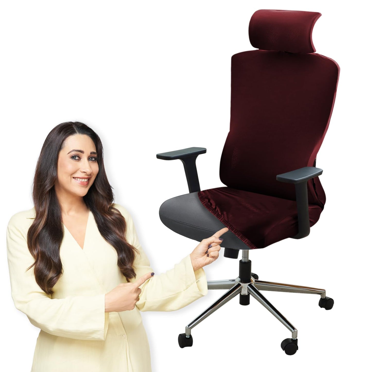 Office Chair Cover with Headrest and Stretchable Chair Seat Covers,  Burgundy