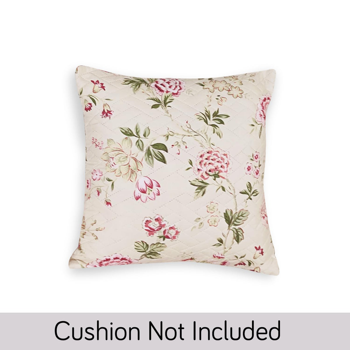 Quilted Printed Sofa Cover with Pockets, Beige Peonies