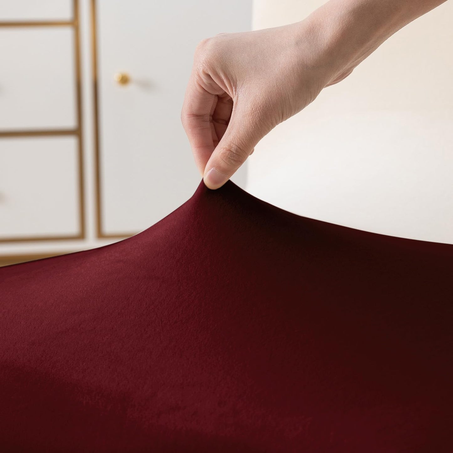 Elastic Stretchable Premium Velvet Dining Chair Cover, Burgundy