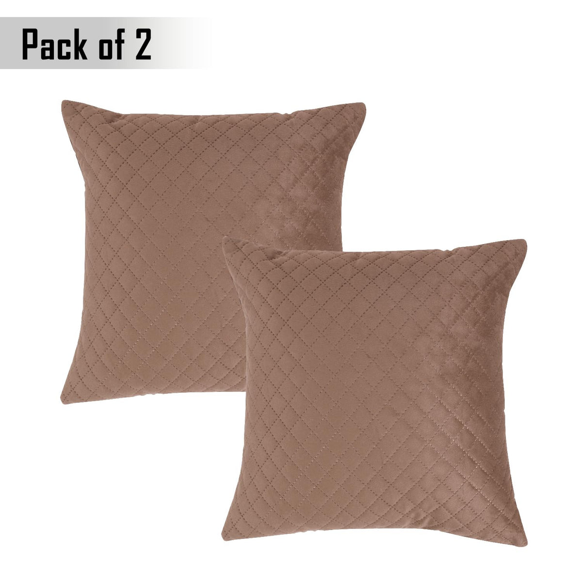 Buy Russet Brown Colour Zippered Square Quilted Velvet Cushion Covers in set of 2