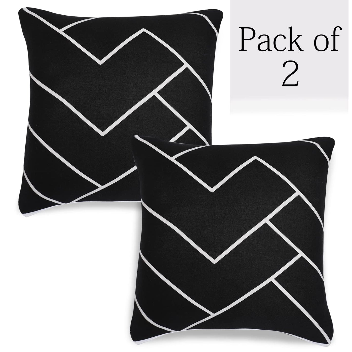Stretchable Pack of 2 Cushion Cover 16x16 inch, Black Chevron
