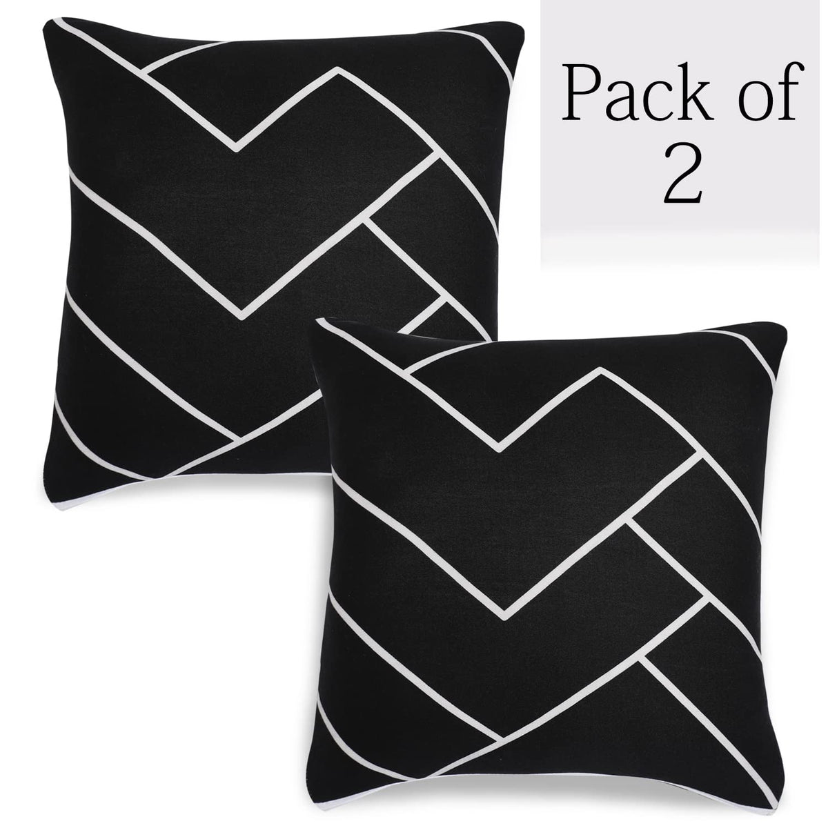 Black Chevron Printed 16 by 16 zippered square sofa cushion covers Set of 2
