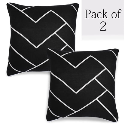 Stretchable Pack of 2 Cushion Cover 16x16 inch, Black Chevron