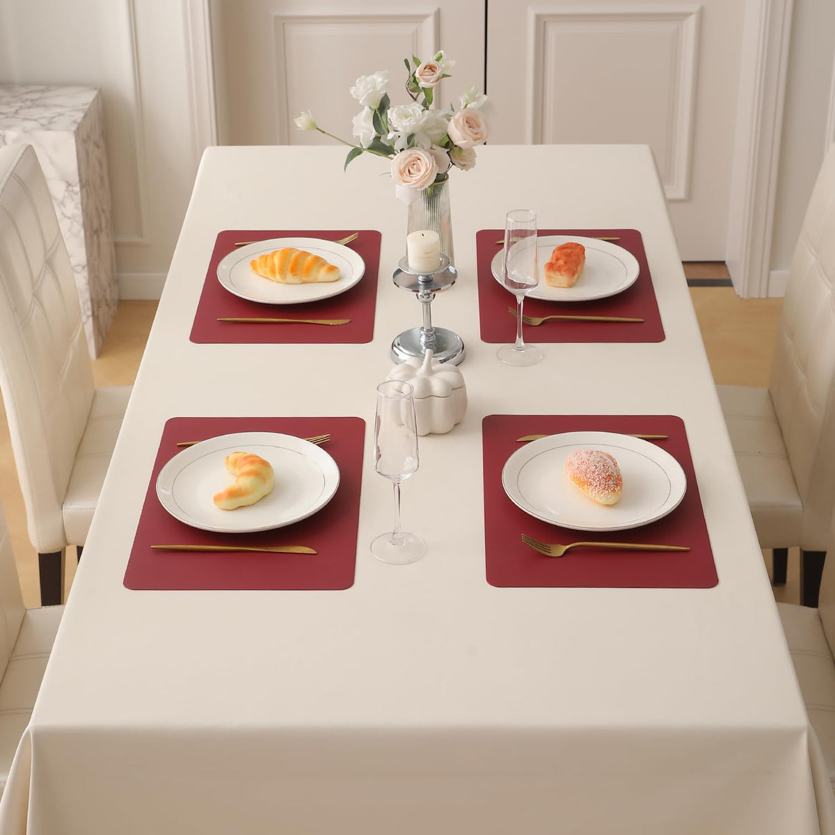 Premium Faux Leather Dining Table Mats, Dark Red
