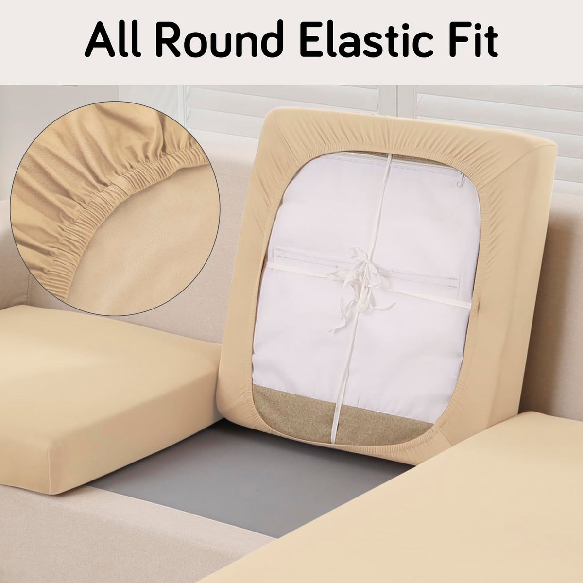 100% Waterproof Stretchable Seat Couch Cushion Cover for 1/2/3 Seater, Beige