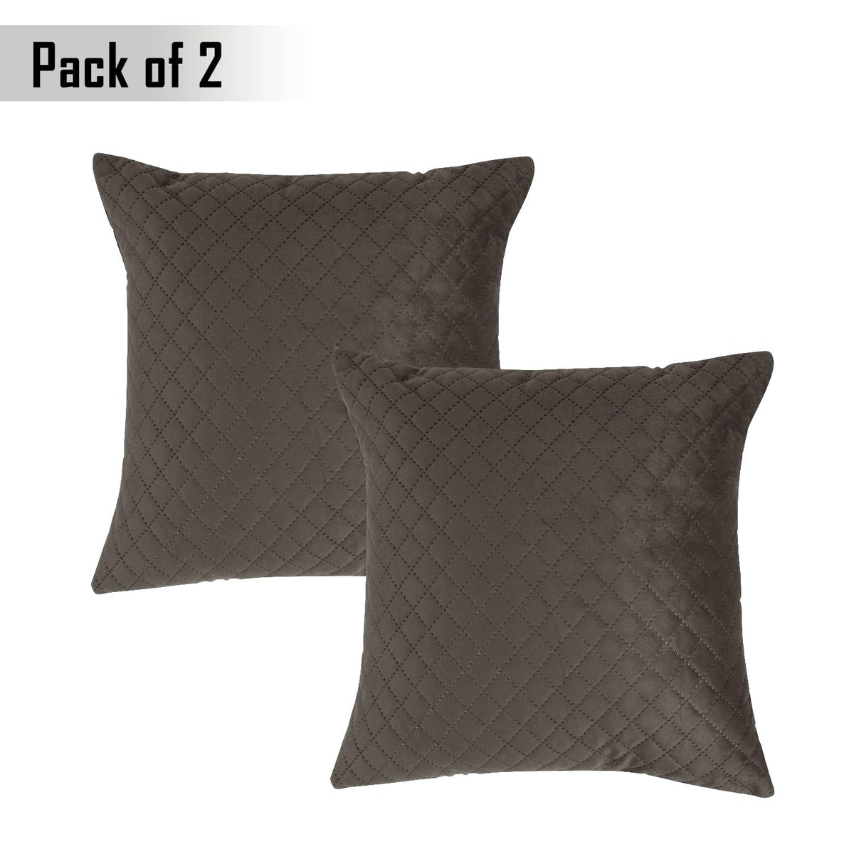 Buy Taupe Brown Colour Zippered Square Quilted Velvet Cushion Covers in set of 2