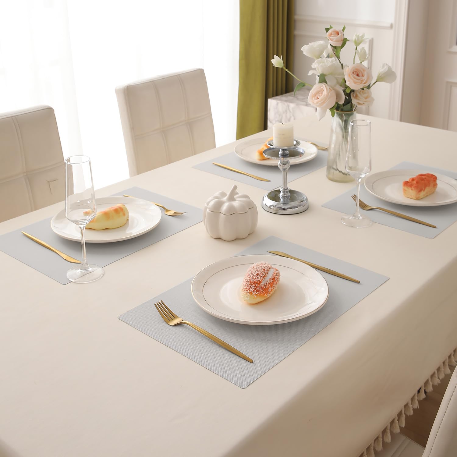 Buy fog grey pp waterproof dining table mats set of 4 