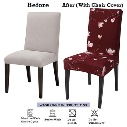Elastic Stretchable Dining Chair Cover, Wine Red Flowers