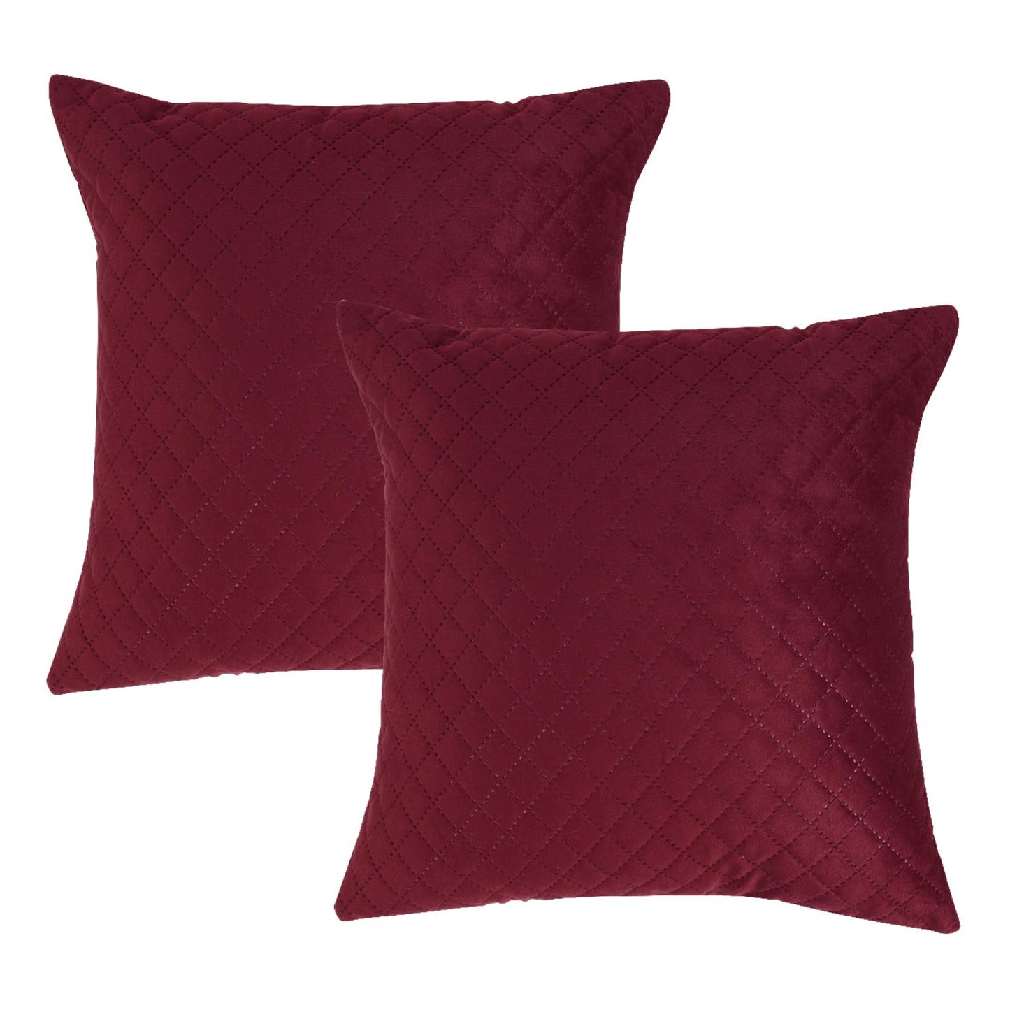 Buy Sangria Red Colour Quilted Velvet Pillow Covers