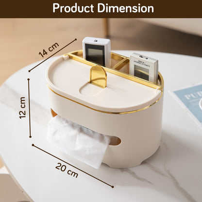 All-in-One Desktop Organizer with Tissue Holder, Phone Stand & Pen – Cream