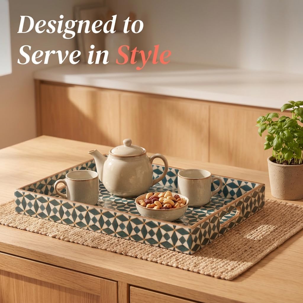 HOKIPO Serving Tray Set of 3, Engineered Wood, Moroccan Prism - image 2