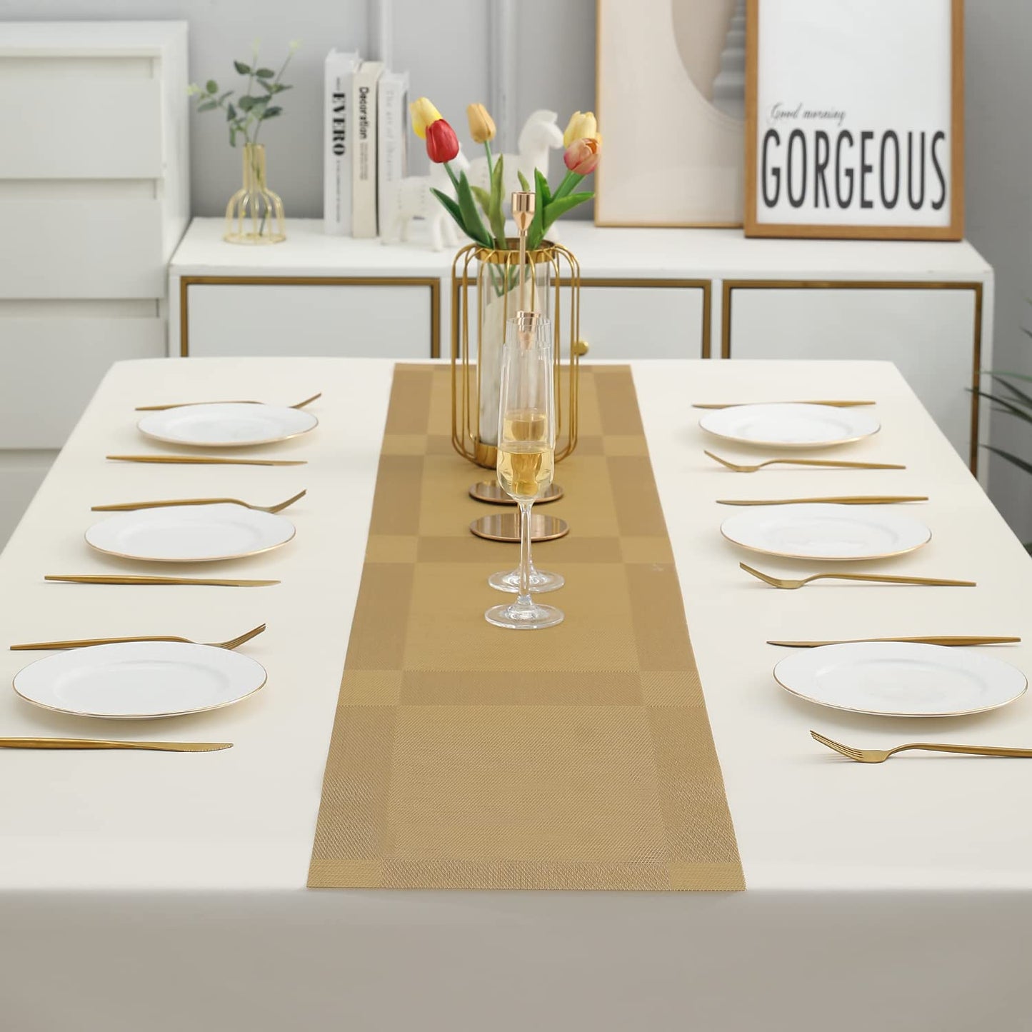 PVC Table Runner for Dinner and Coffee Table, Gold