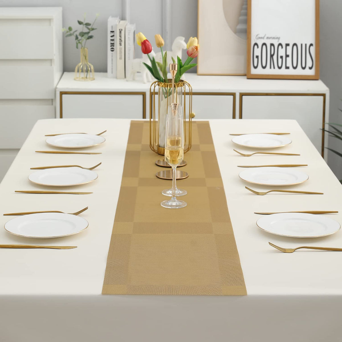 Buy Gold Colour PVC table runner for dining table | HOKIPO