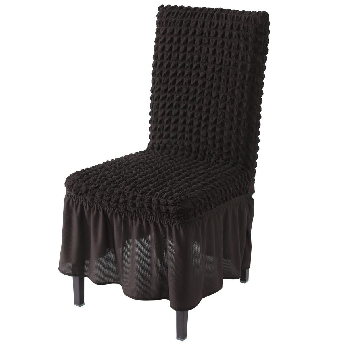 Elastic Stretchable 280 GSM Bubble Dining Chair Cover with Frill, Dark Chocolate