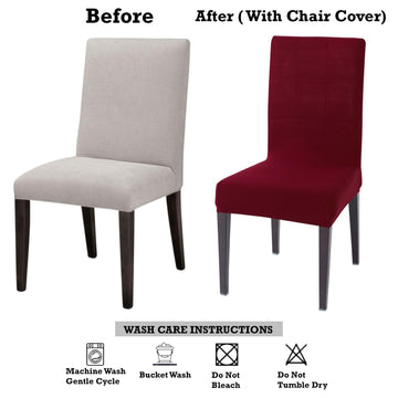 Stretchable dining chair cover – before and after with care tips.
