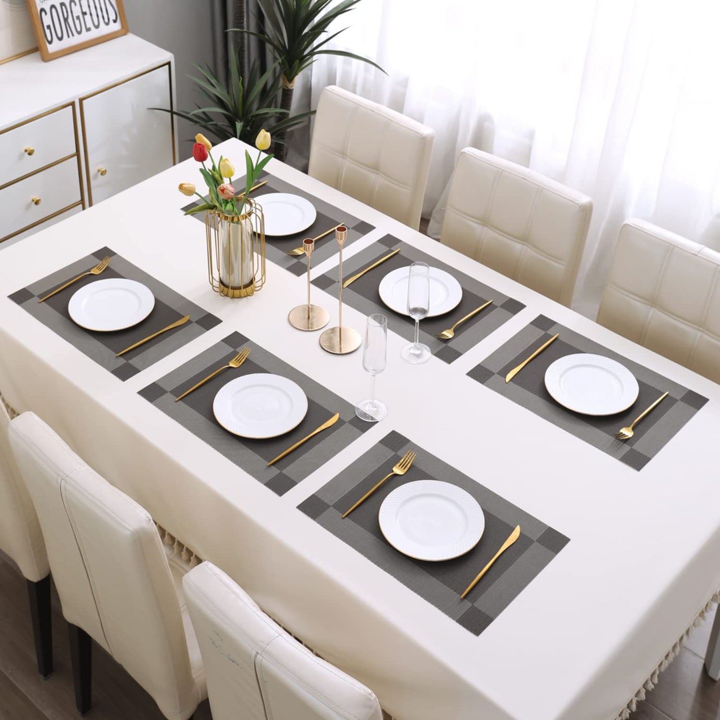 PVC Dining Table Mats, Dark Grey